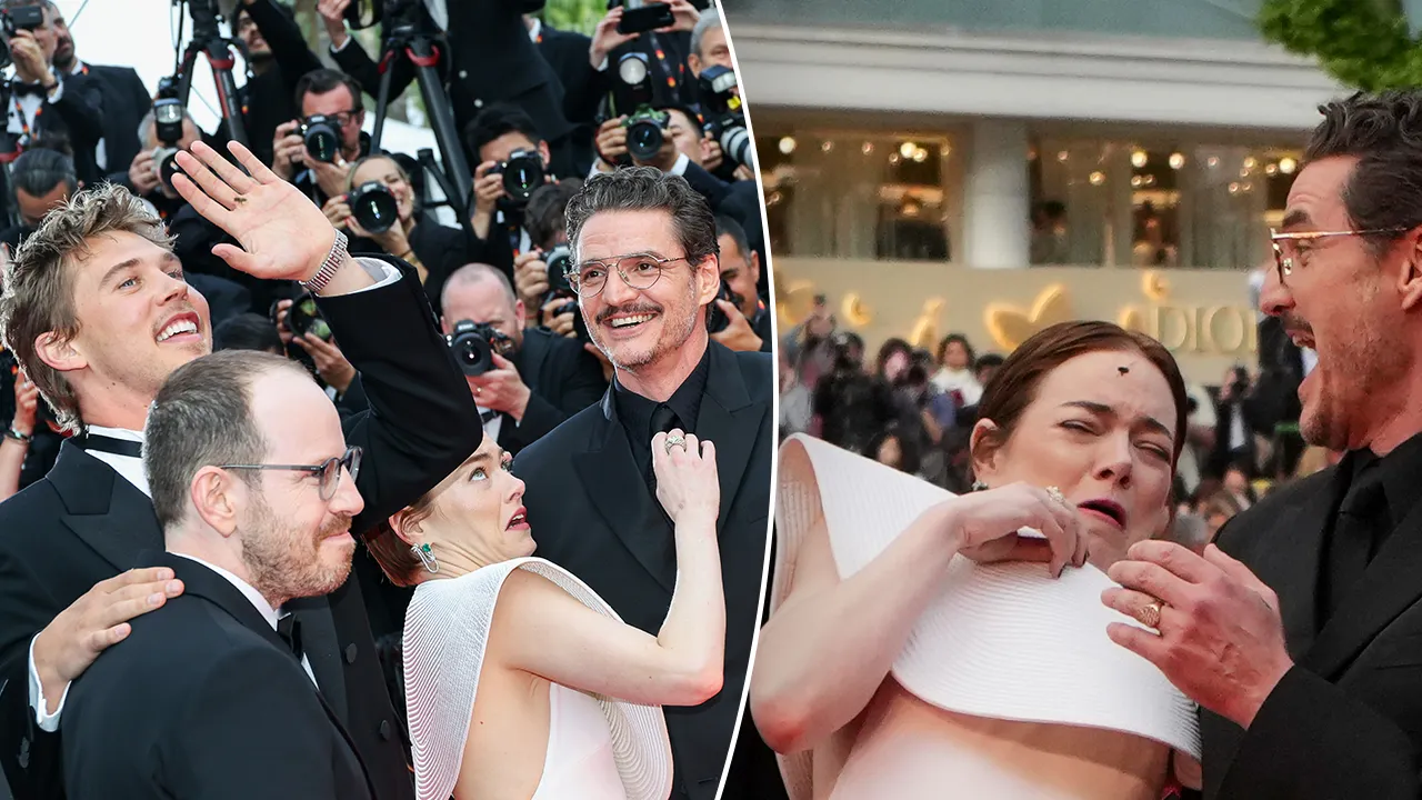 emma-stone-red-carpet-bee-attack